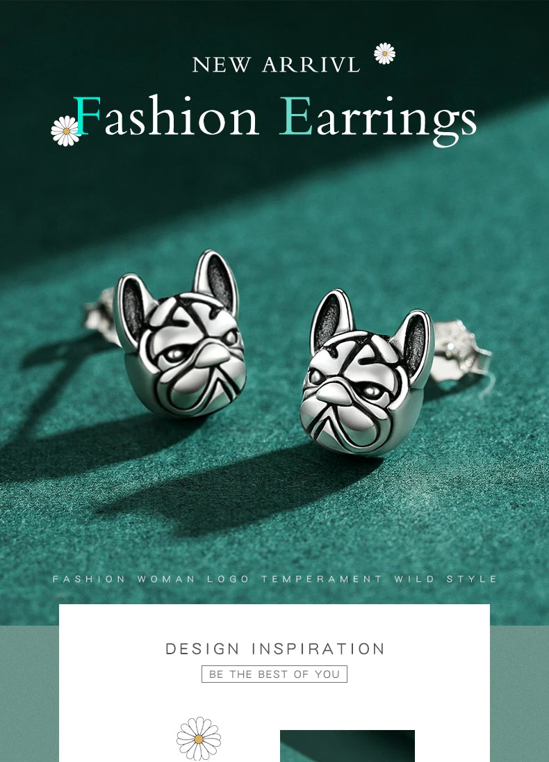 Frenchie Silver Earrings