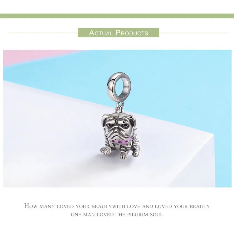 Cute Frenchie Silver Bead