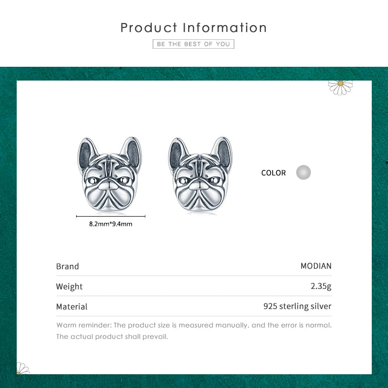 Frenchie Silver Earrings