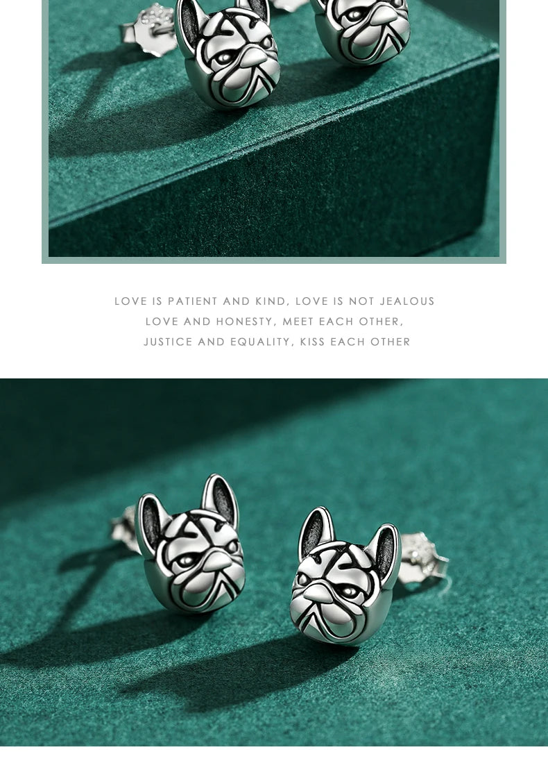 Frenchie Silver Earrings