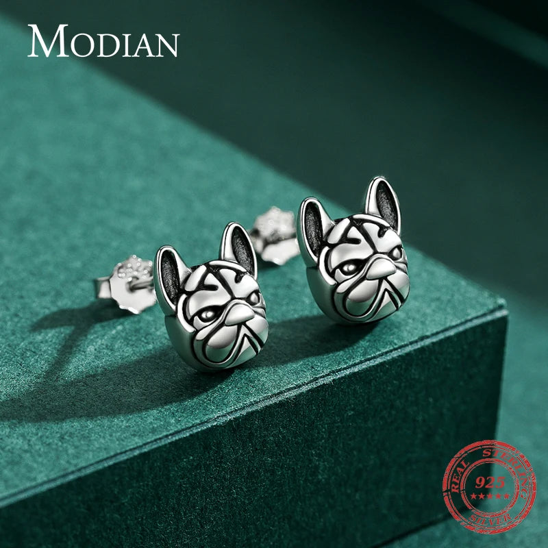 Frenchie Silver Earrings