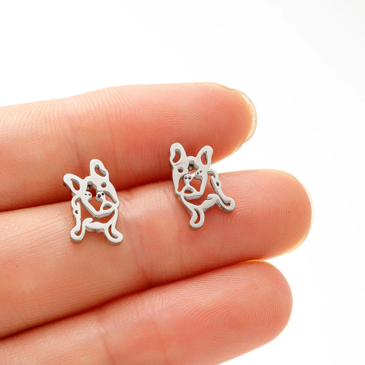 Stainless Steel French Bulldog Dog Earrings